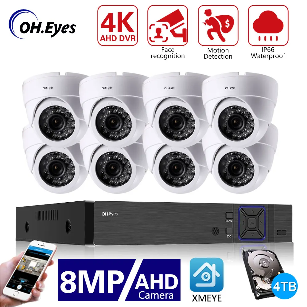 

H.265+ 4K 8CH AHD DVR Cameras System HD 8MP SONY IP66 Waterprof In/Outdoor Security Camera Kit Video Surveillance Set 4T Xmeye