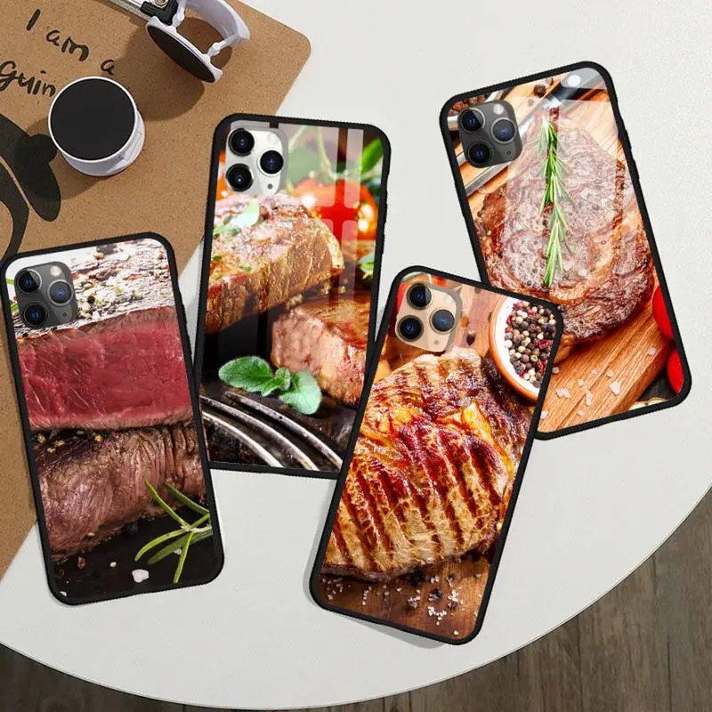

Steak delicious food Phone Case Tempered glass For iphone 11 12 13 PRO MAX mini 6 7 8 plus X XS XR