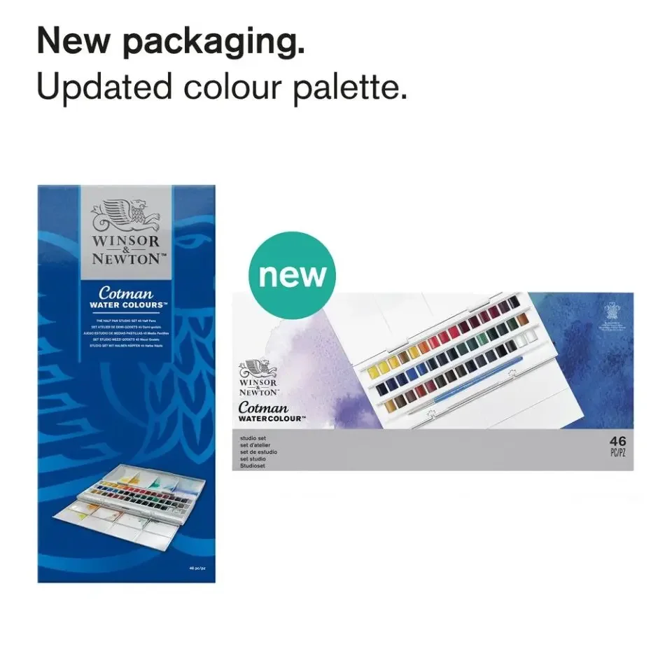 Фото Набор акварельных красок Winsor & Newton Cotman, студийный набор 45, полукастрюли с кистью для рисования, палитра художников, портативные принадлежности для рисования №2