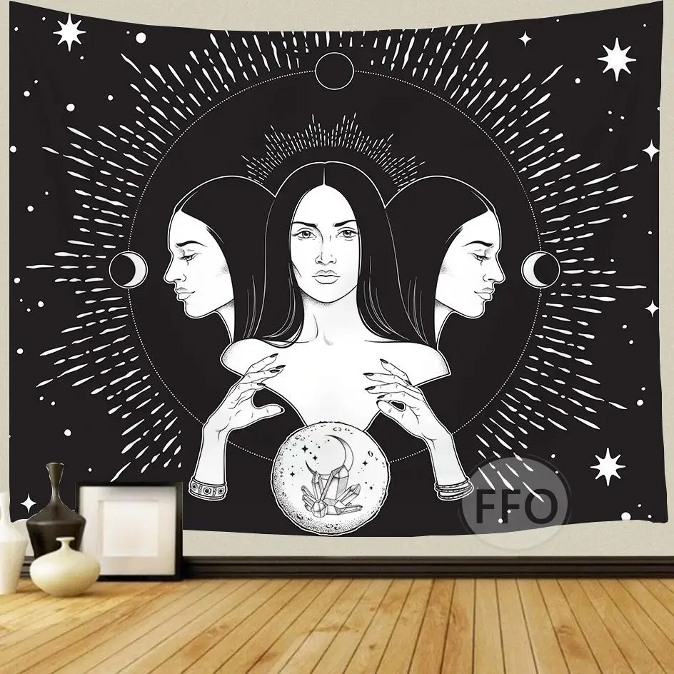 

декор комнаты。декор на стену。макраме.хиппи.декор комнаты эстетикГобелен с Луной и богиней Таро, черно-белый гобелен для творчества, украш...