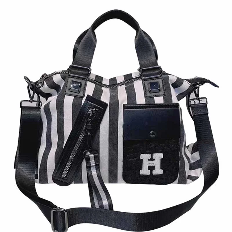 

New Luxury Designer Canvas Handbag Female Stripe Shoulder Bag Women Brand Tote Super Large Capacity Travel Luggage Purse
