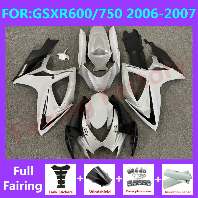 

NEW ABS Motorcycle Whole Fairing kit fit for GSXR600 750 06 07 GSXR 600 GSX-R750 K6 2006 2007 full Fairings kits set black white