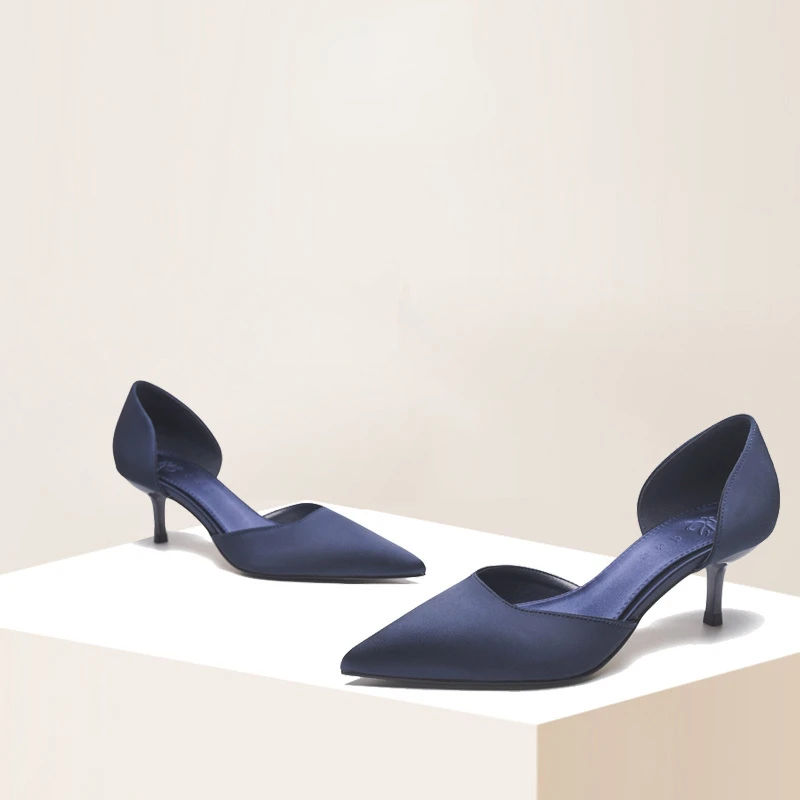 Elegant Royal Blue Single Shoes Women Summer New 5cm Medium Stiletto High Heels Sexy Hollow Pointed Toe Slip-on Daily Wear Pumps