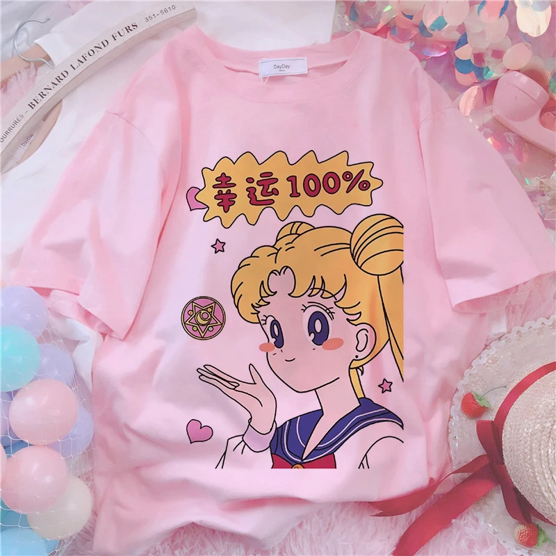 Футболка женская с графическим принтом в японском стиле аниме розовый топ