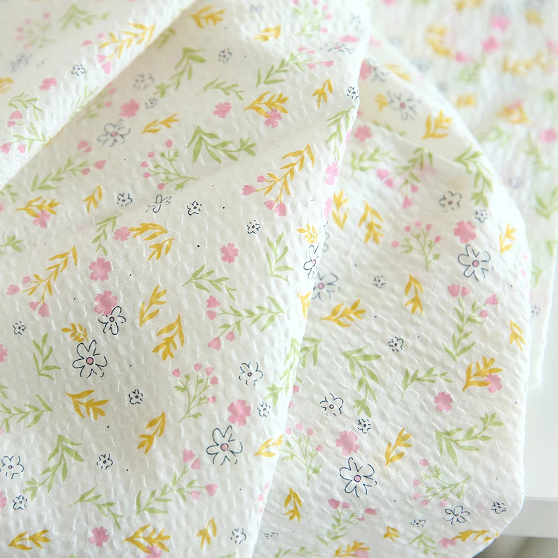 

130cm Width Garden Floral Summer Cotton Salt Shrink Children Dress Baby Clothes Parent-Child Bubble Fabric