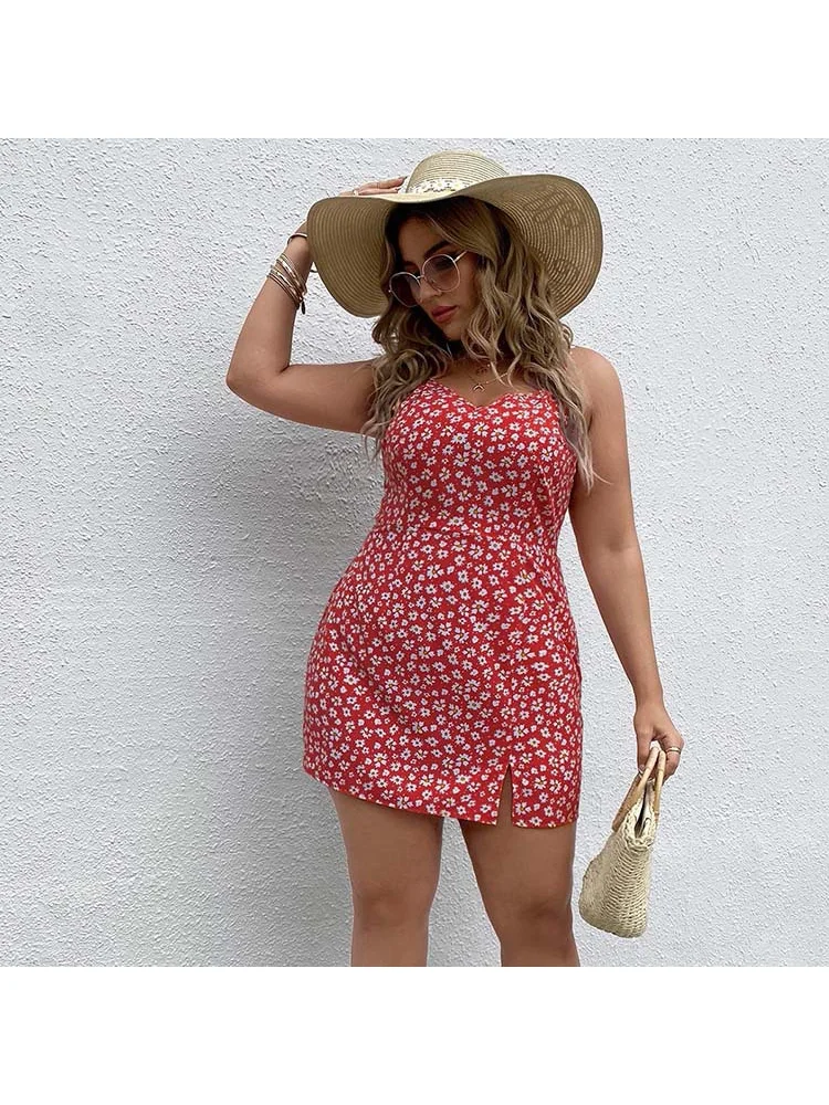Fat mm temperament commuter waist strap short skirt printed strap plus size dress