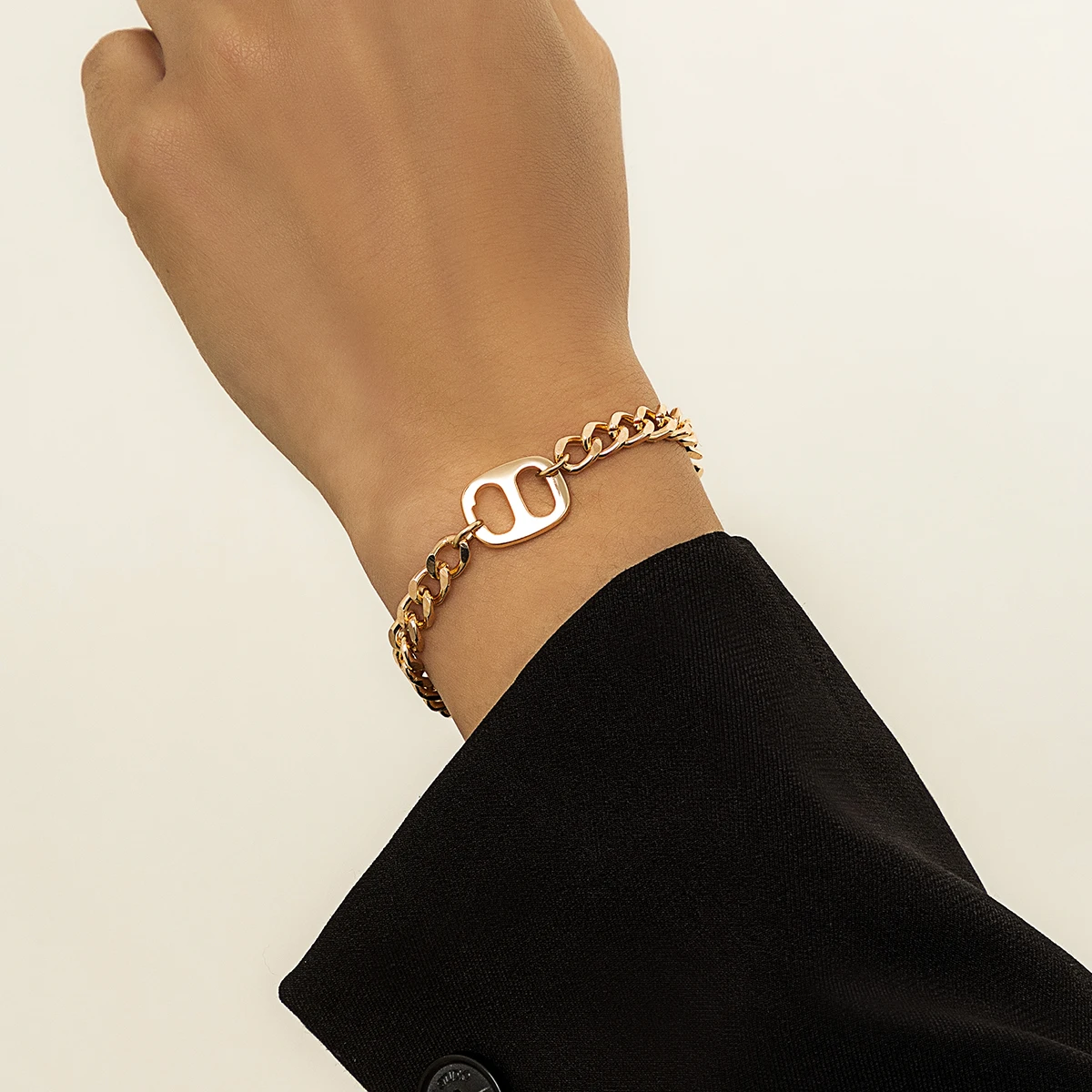 

Lacteo Trendy Big Thick Chain Bracelet For Women Vintage Simple Pig Nose Bracelet Anklet Geometric CHic Brand Statement Jewelry