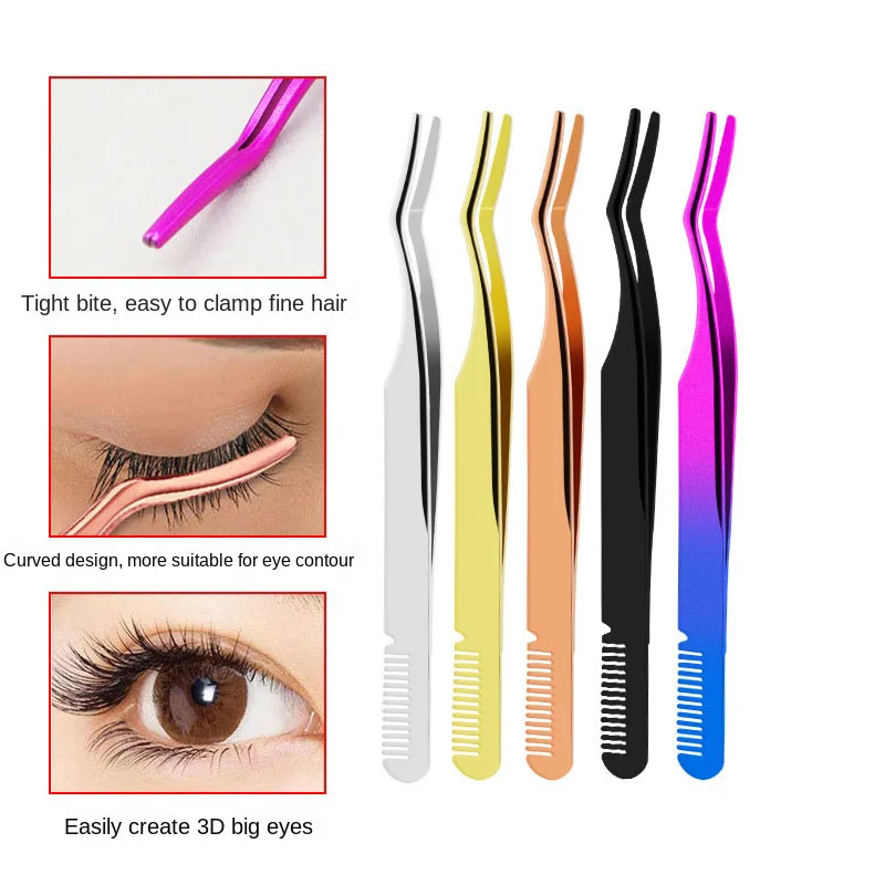 

1pc False Eyelash Tweezers False Eyelashes Applicator Stainless Steel Eyelash Extension Curler Nipper Clip Clamp Makeup Tools