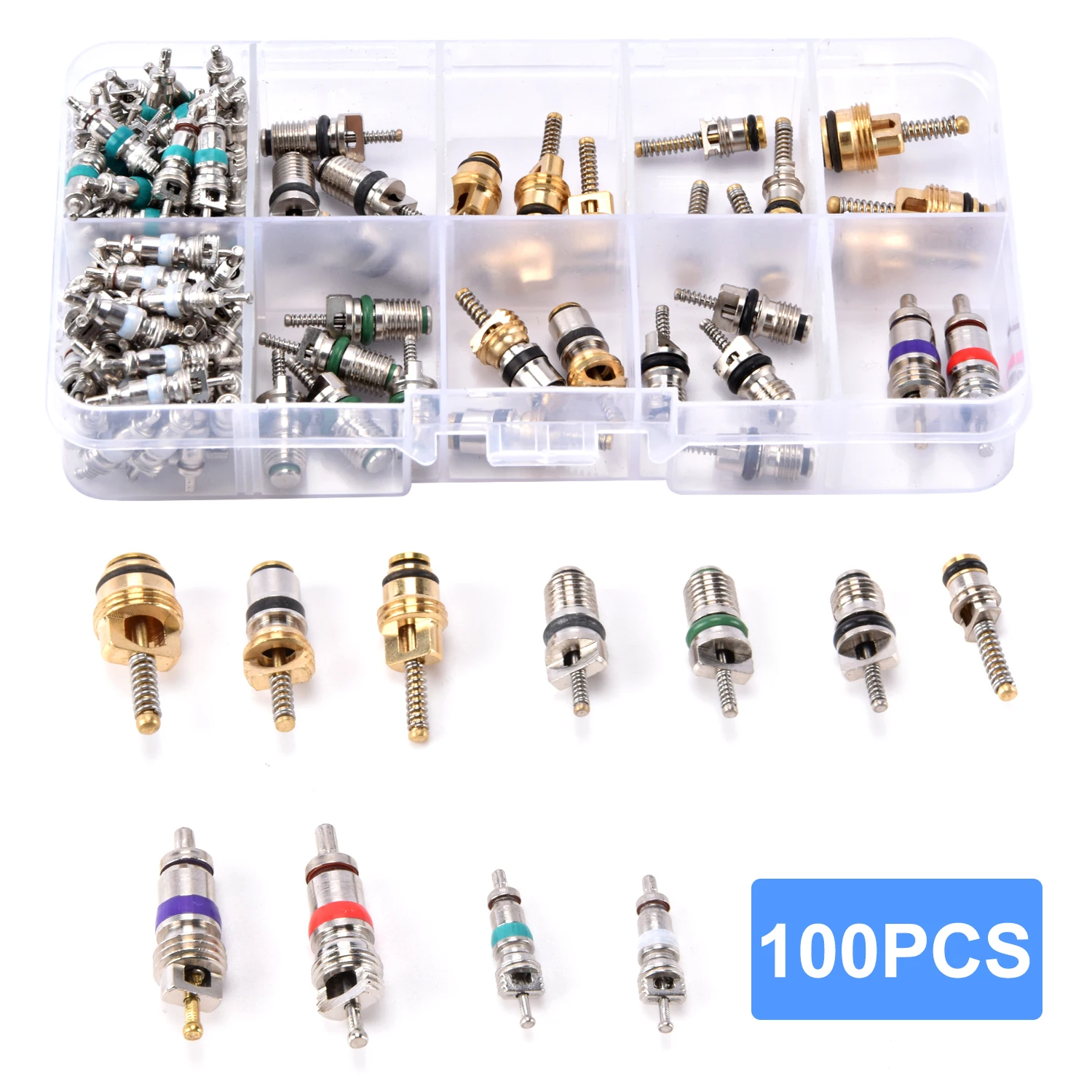 

100Pcs/box R134A Car A/C Core Valves Automotive Air Service Remover Kit Small / Big Installation Tools Accessories