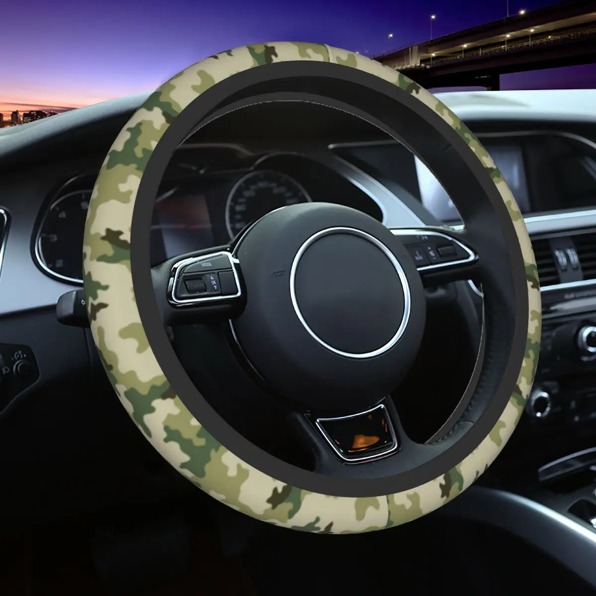 

37-38 Car Steering Wheel Cover Russian Camouflage Elastic Soldier Military Braid On The Steering Wheel Cover Car Accessories