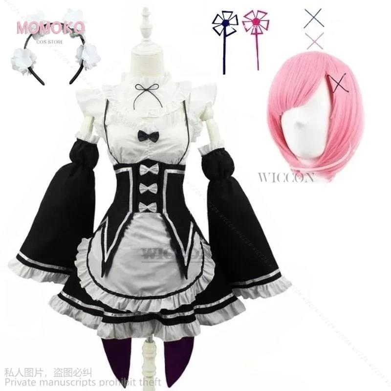 Аниме Ram/Rem Lolita Maid костюмы для косплея Vestido Re: Zero Kara Hajimeru Isekai Seikatsu на Хэллоуин