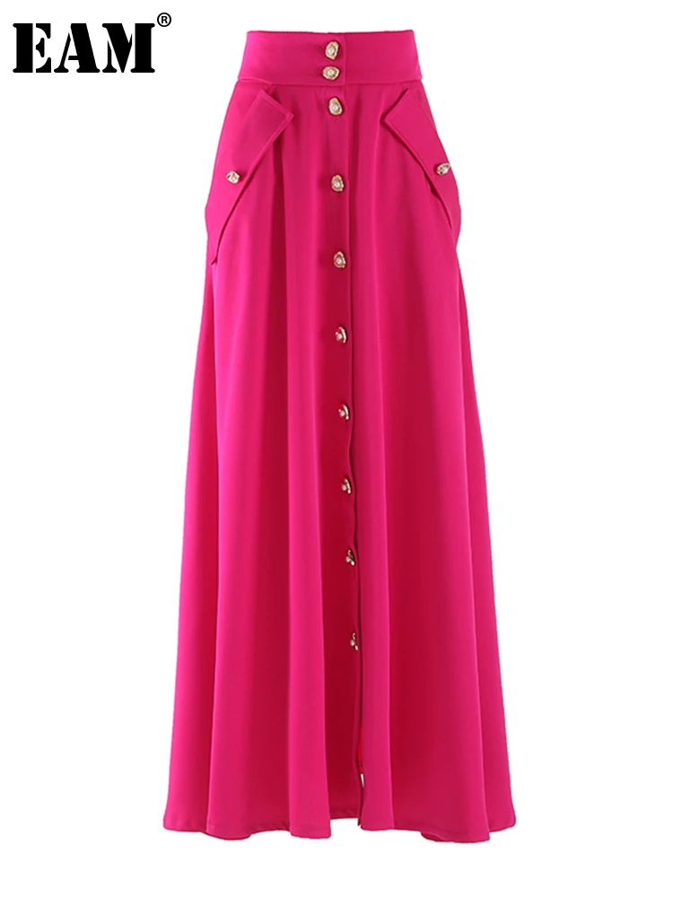 

[EAM] Высокая талия Роза красный однобортный длинный винтажный элегантный половина тела юбка женская мода прилив Новый весна осень 2023 1DF7609