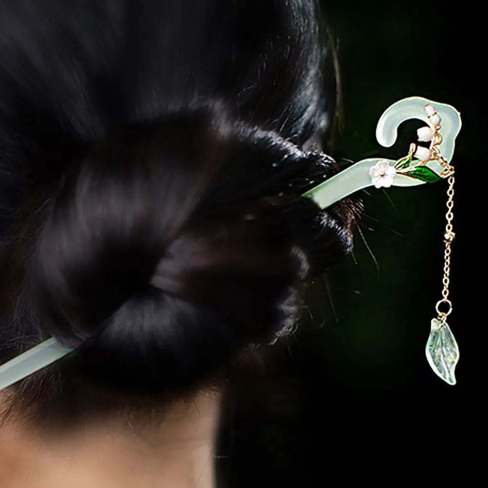 

Китайские палочки для волос в древнем стиле с колокольчиком, орхидеей, головной убор Hanfu, простые изысканные заколки для волос из уксусной к...