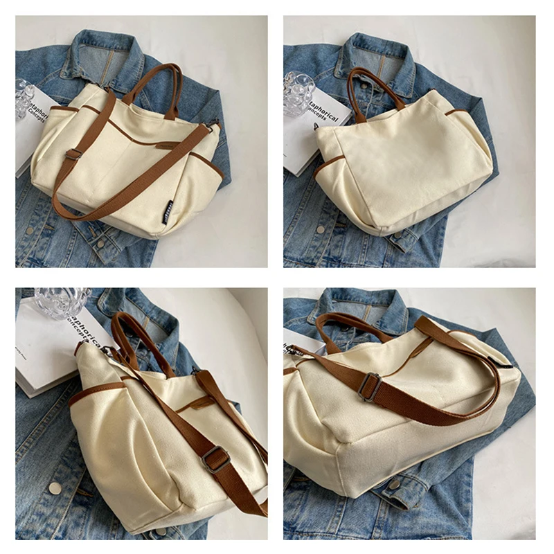 New Women'S Tote Bag Canvas Female Commuter Wear-Resistant Thickened Casual Portable Large Capacity Shopping Crossbody Schoolbag