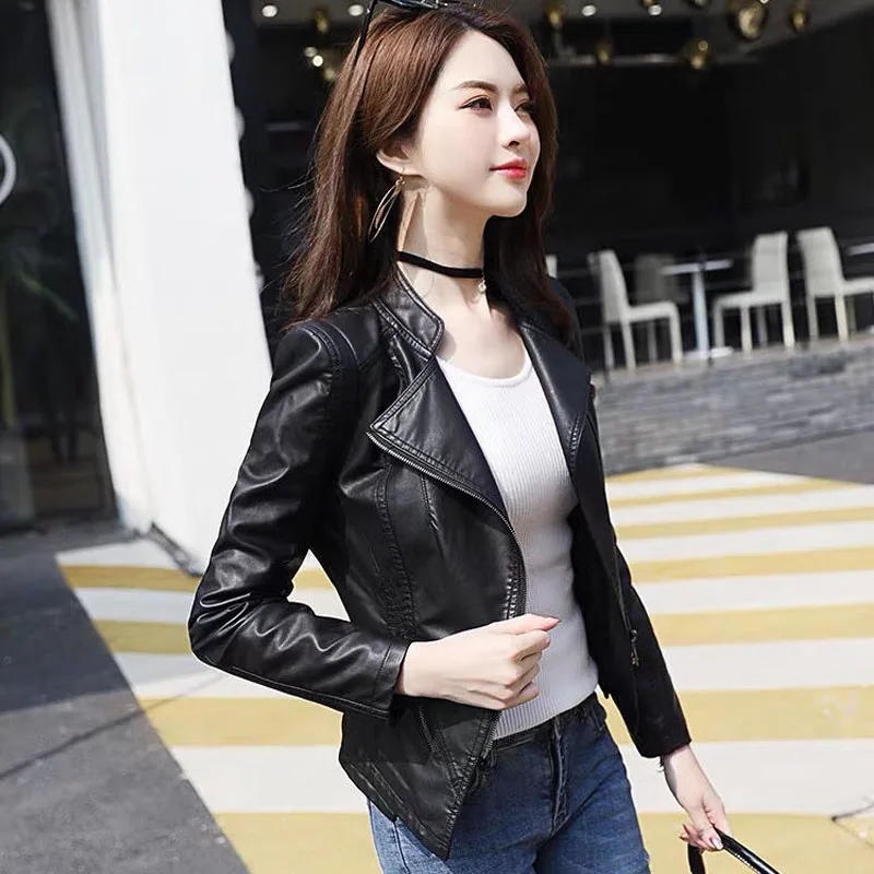 1pcs Women's Short PU Leather Suit Jackets 2022 Autumn Fashion Faux Fur Splicing Irregular Black Ladies Skinny Locomotive Coats