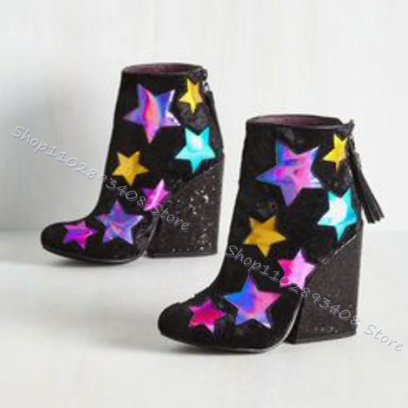 Женские ботильоны на толстом каблуке с бахромой и молнией сзади