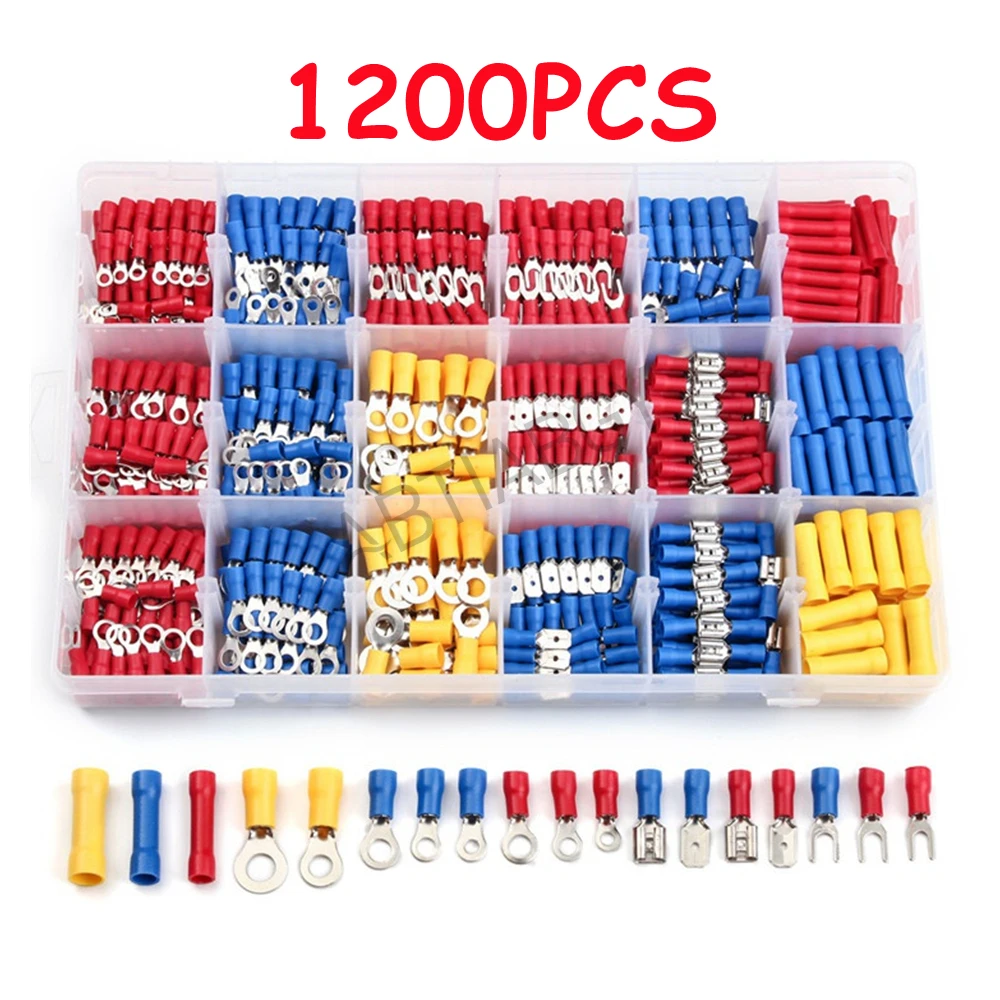 280/480/1200Pcs Assorted Spade Terminals Insulated Cable Splice Butt Connector Electrical Wire Crimp Ring Fork Set Ring Lugs Kit