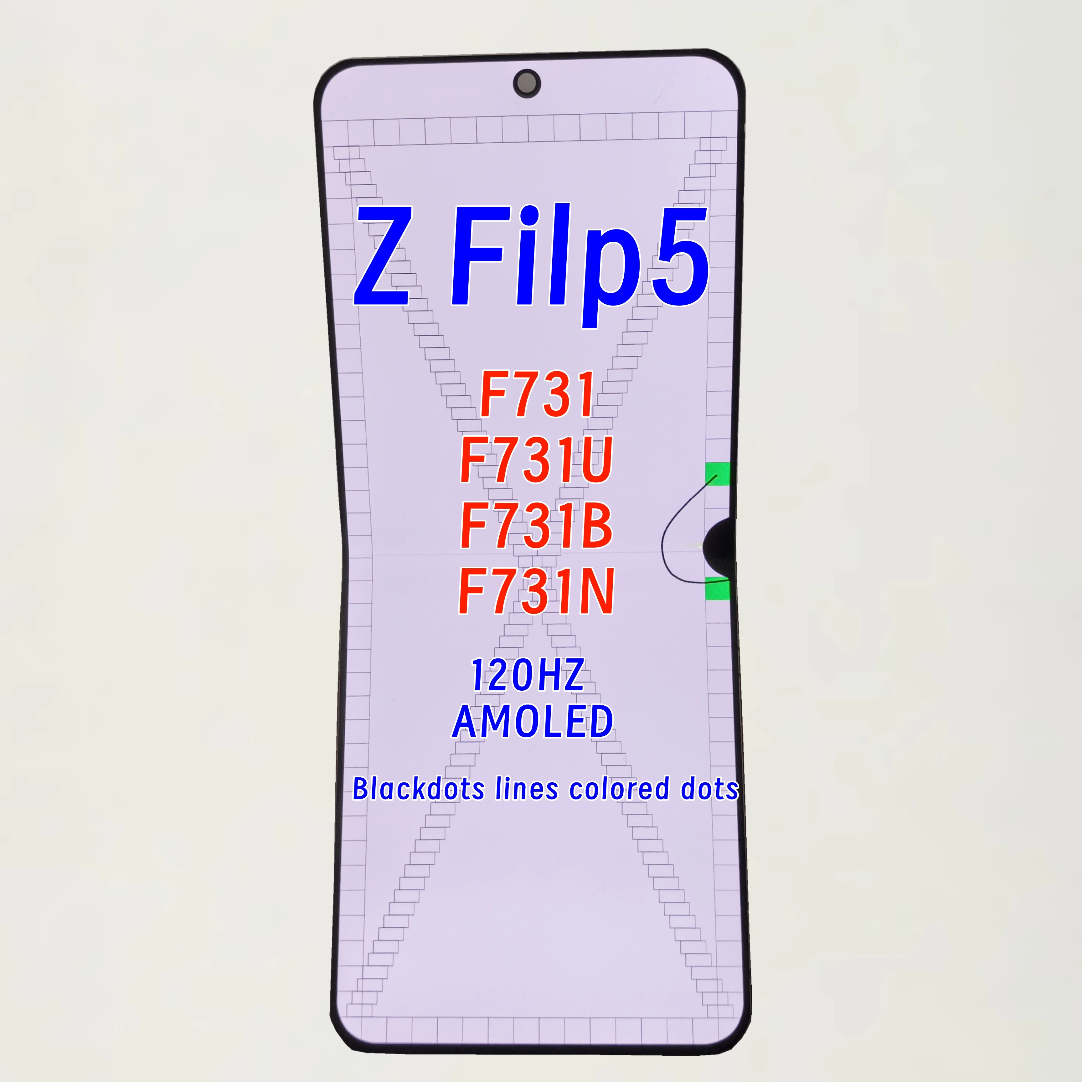 Фото Для Samsung Z Flip5 F731 F731B F731U F731W: Сменный Super AMOLED LCD-дисплей, компоненты для замены, черные точки и линии №1