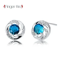 fashion silver plated blue shiny stud earrings personalized engagement banquet wedding commemorative delicate jewelry