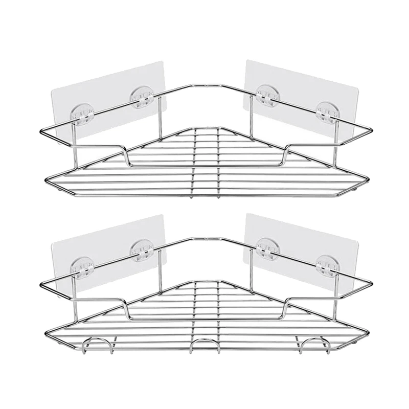

Shower Caddy Corner With Hooks, Adhesive Shower Shelf Stainless Steel Shower Storage Organizer Wall Mounted 2 Pack