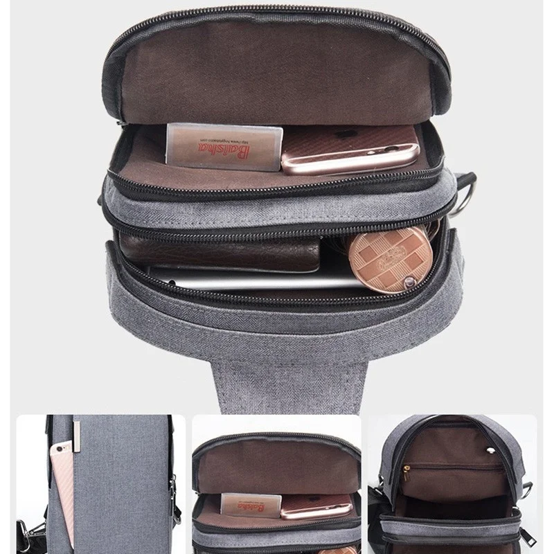 Men Chest Shoulder Bag Anti Theft Man Bag Crossbody Backpack Canvas Bag Travel Pack Messenger Pack For Male