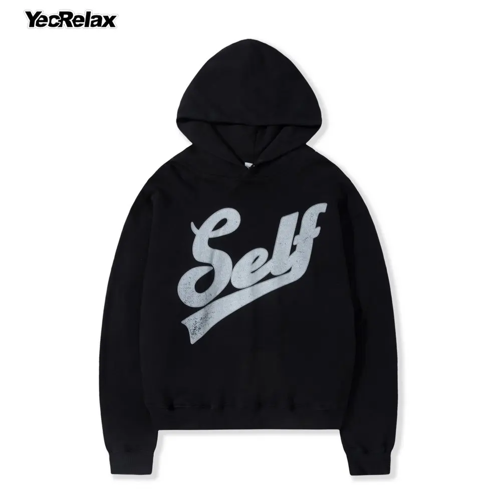 

Hip Hop Streetwear Simple Letter Crack Distressed Print Pullovers Cotton Men Casual Hoodie Harajuku Cotton Punk Goth Hoodies