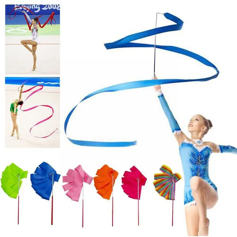 

2m/4m Ribbons Dance Ribbon Rhythmic Colorful Art Gymnastics Rod Ballet Streamer Training Twirling Stick Rainbow R2W1