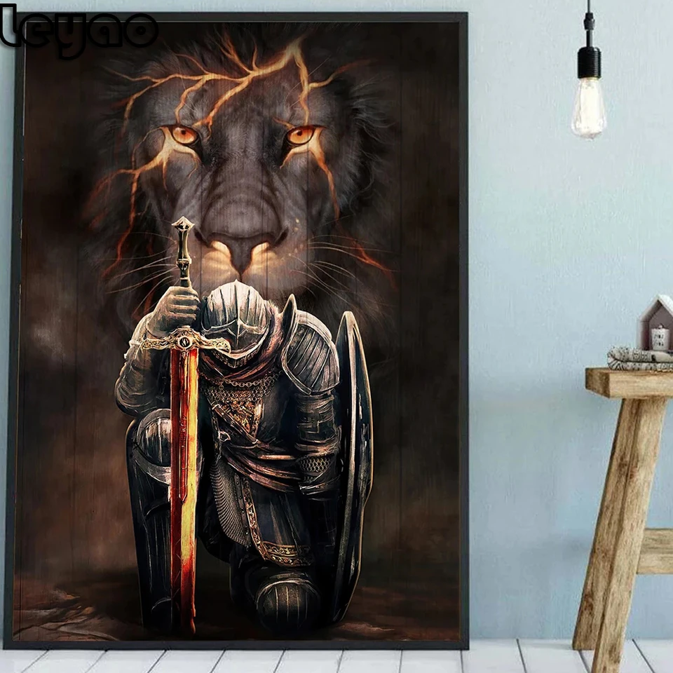 Easter Day Gifts Knight Picture Christian Lion And The Armor Of Faith 5D Diamond Painting Cross Stitch Diamond Mosaic Home Decor