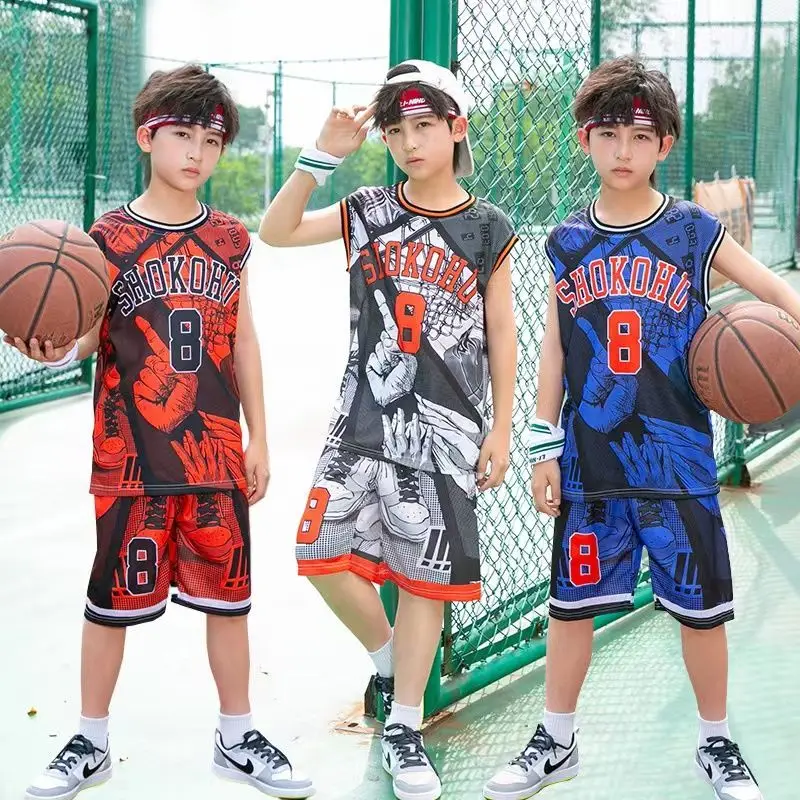 

2023 летняя детская футболка для маленьких мальчиков, мультяшный Человек-паук номер 08, баскетбольная одежда, детский спортивный комплект для баскетбола