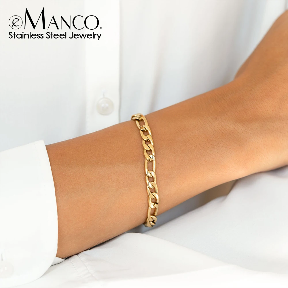 eManco Female Figaro Link Chain Stainless Steel Bracelet Gold Color Charm Bracelets Chain Bracelets for Women Man  Gifts