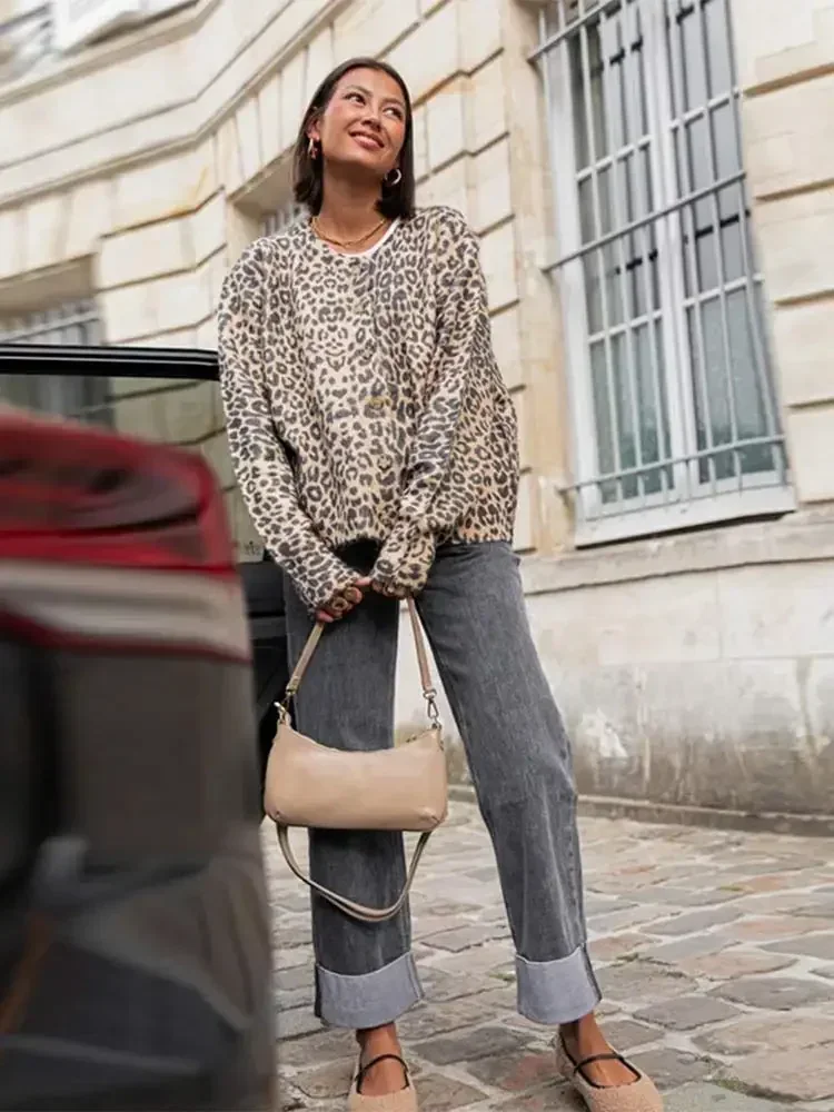 Женский винтажный однобортный кардиган с леопардовым принтом модные короткие