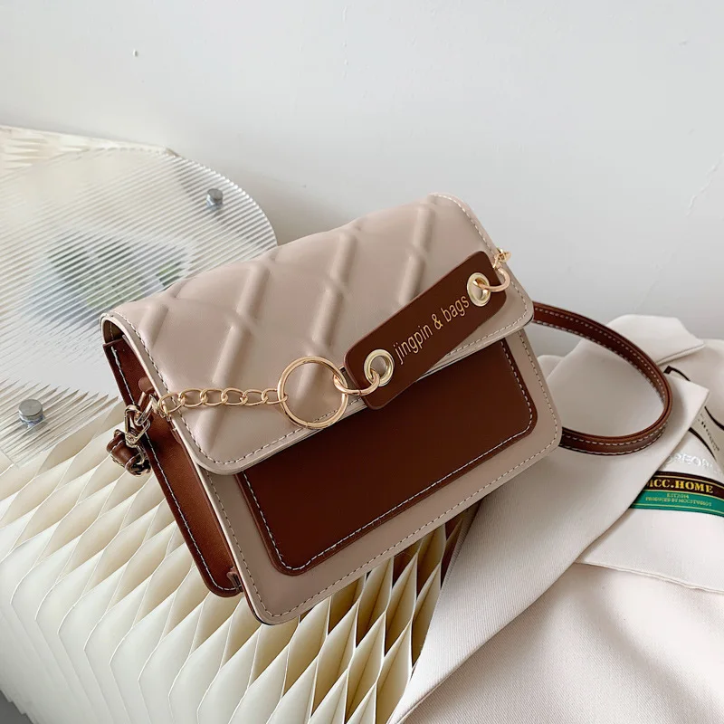 Fashion Small Square Bag 2023 Lingge Color Matching Retro Texture Western Style One Shoulder Messenger Women's Crossbody Bag