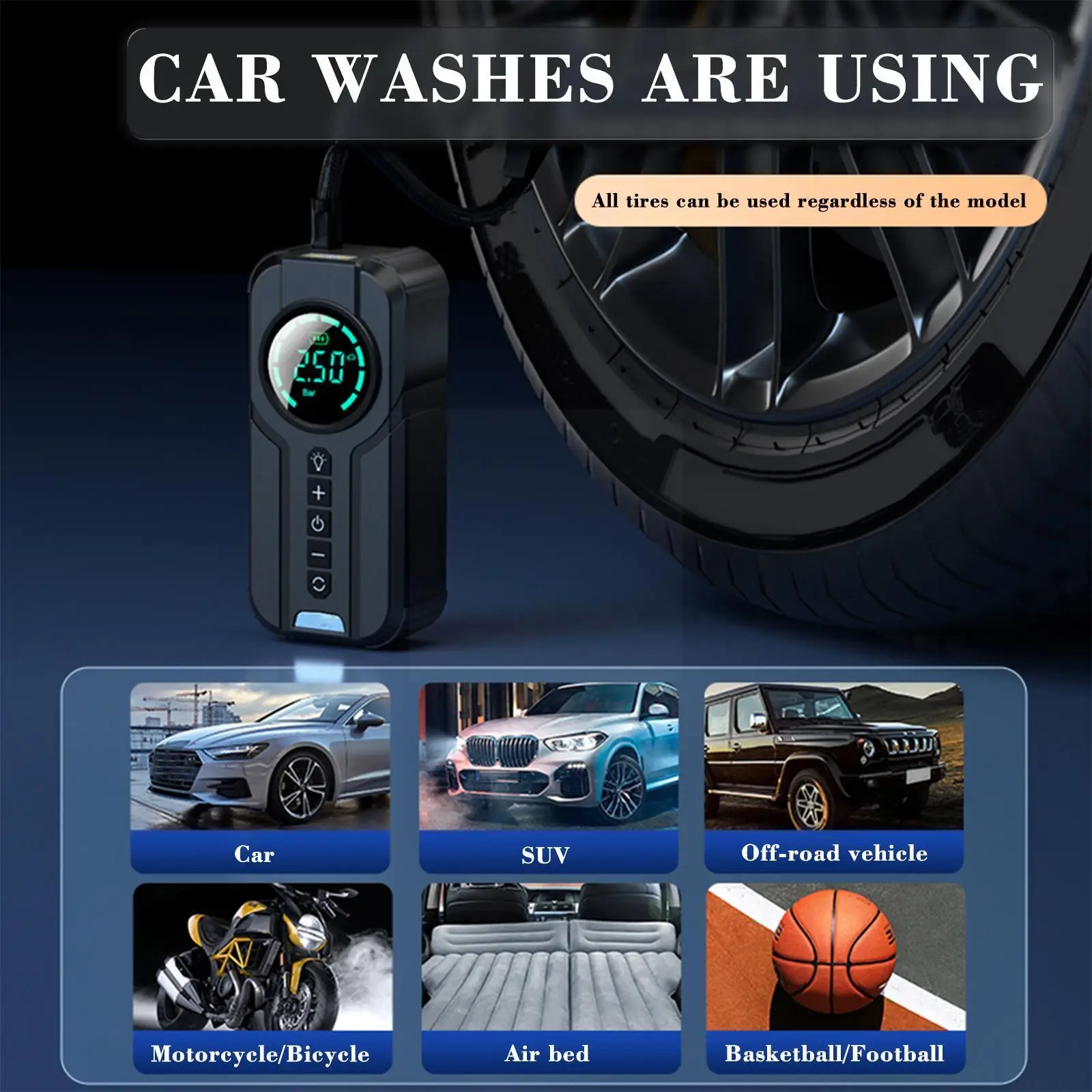 

12V 16000 Rpm Car Air Pump Wireless Portable Air Compressor Mini Lighting Display Car Compressor LCD Screen LED Tire Digita E1M6