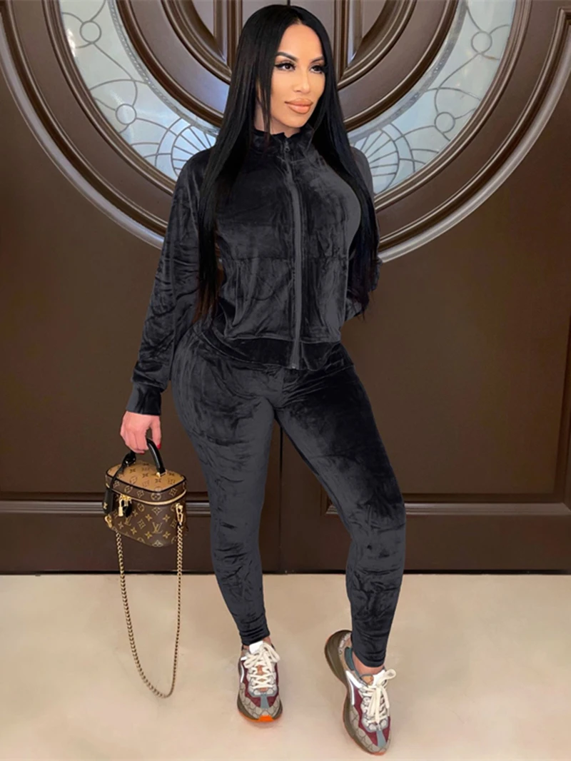 Женский спортивный костюм из двух предметов вельветовый на молнии длинные штаны