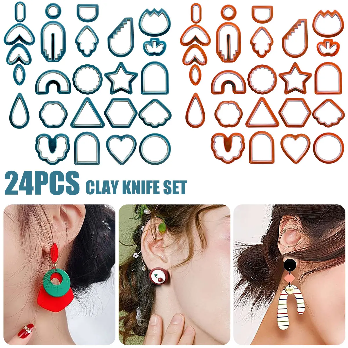 

24pcs Clay Earring Cutters Set for Polymer Clay Jewelry Making Different Sizes and Irregular Shape Plastic Polymer Clay Cutters
