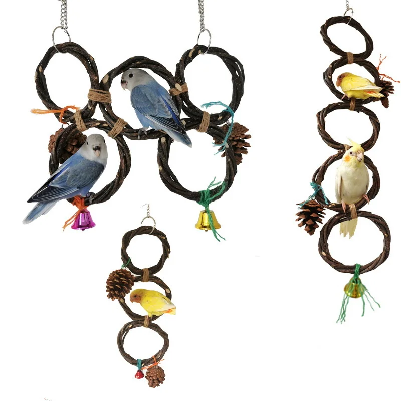 

Игрушка для скалолазания птицы, подвесное плетение, кольцо из яблока и сосновые конусы, игрушки для попугаев, подставка для попугаев