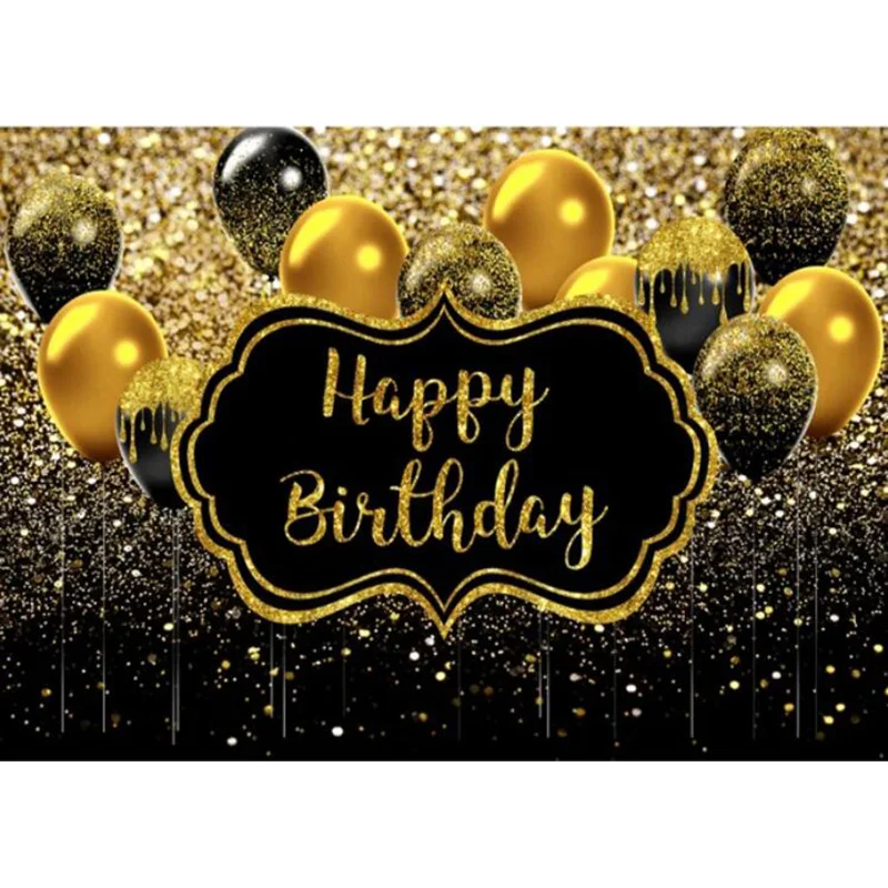 Golden Happy Birthday Background Champagne Sparkling Backdrop for Men Women Party Decorations Glitter Photo Props MC-02