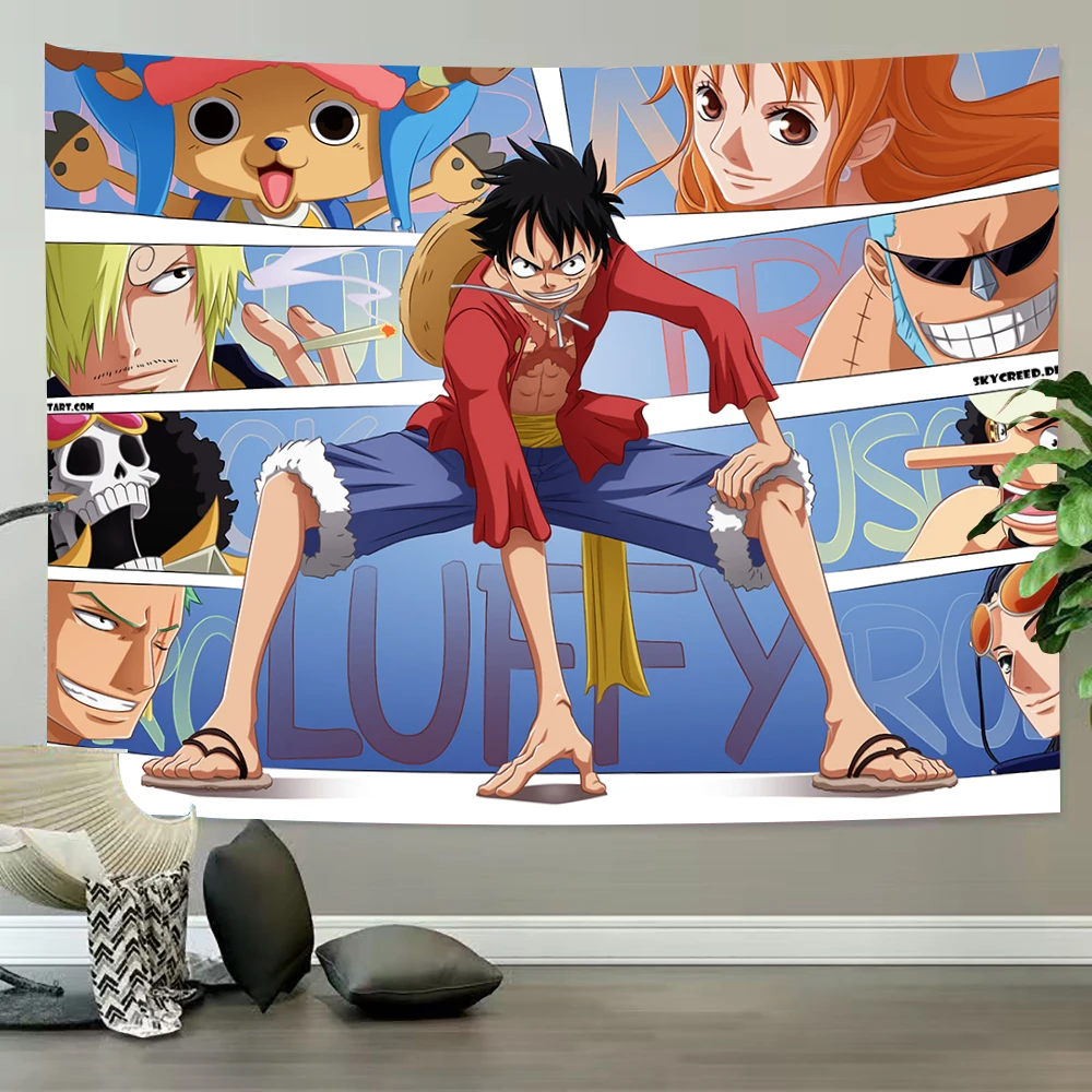 

Luffy Freedom Zoro Anime One Piece Tapestry Dormitory Background Fabric Japanese Cartoon Peach Skin Bedroom Tapestry Wall Cloth