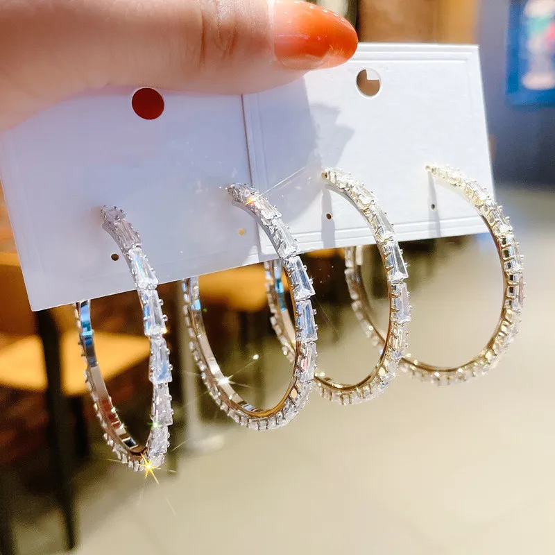 

Copper Set Zircon Large Circle Earrings Women's Jewelry High Quality Accessories Exaggerated Luxury Ear Jewelry for Banquet