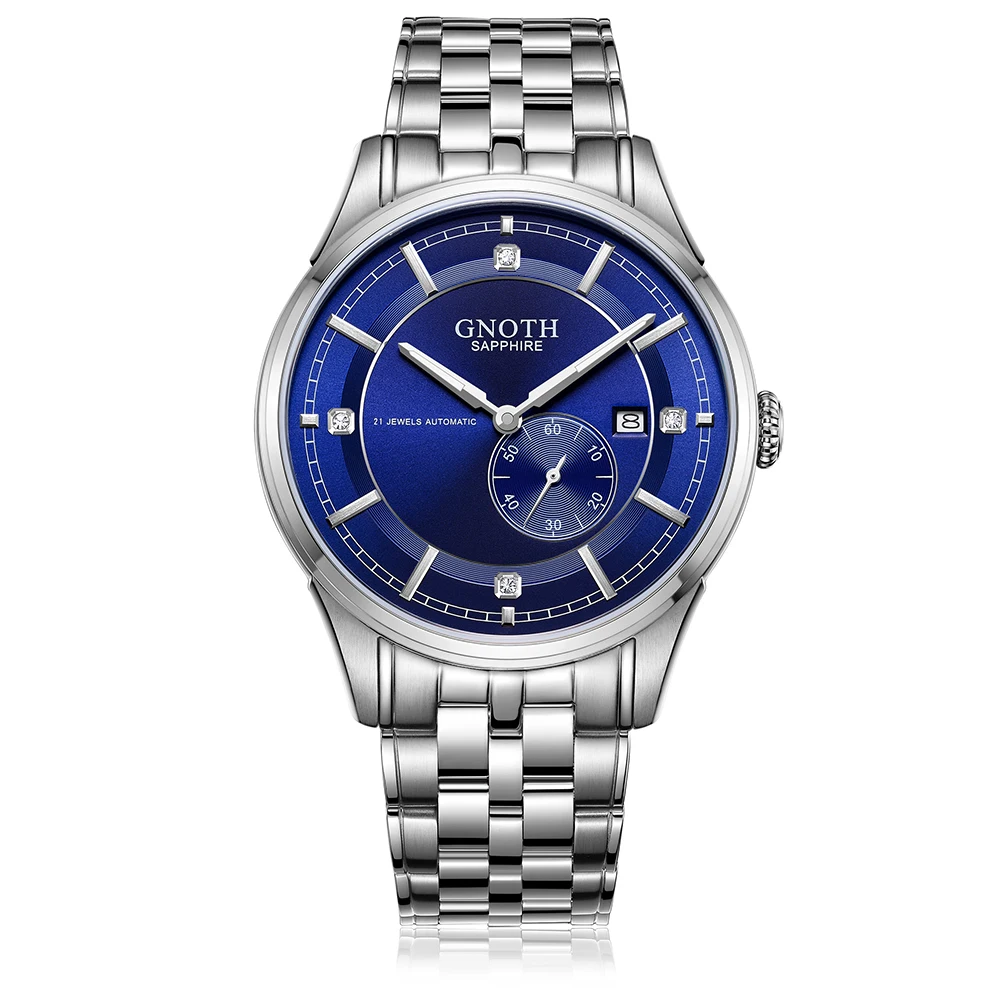 

Gnoth 41mm Men's Automatic Watch Sunray Dial Zircon Hours Markers Date Calender 8109