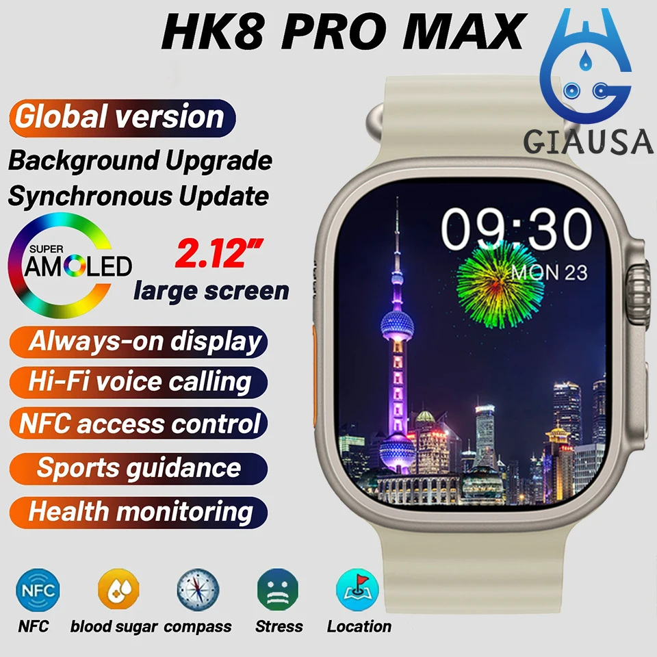 

Смарт-часы HK8 Pro Max мужские, сенсорный экран 2,1 дюйма, 49 мм