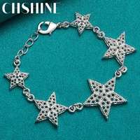chshine 925 sterling silver hollow star bracelet for women wedding engagement party fashion charm chain jewelry