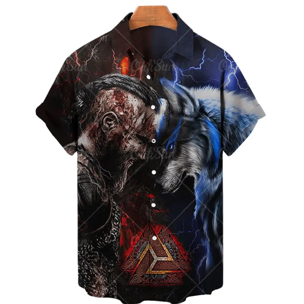 

2022 Viking Warriors Men's Hawaiian Shirt Retro Men's Shirt 3d Summer T Shirt Breathable Cotton Short Sleeve Top Streetwear