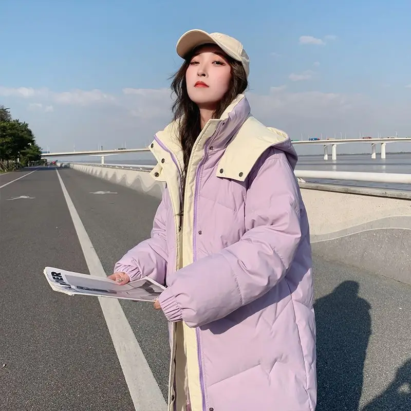 Loose Hooded Cotton Padded Windproof Parkas Elegant Warm Women Winter Coat Korean Long Sleeve Thicken Jacket Pullover S58