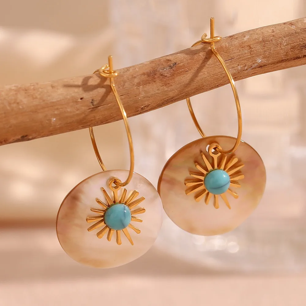 Бирюзовые Украшения ручной работы серьги в виде ракушек подсолнуха позолоченные