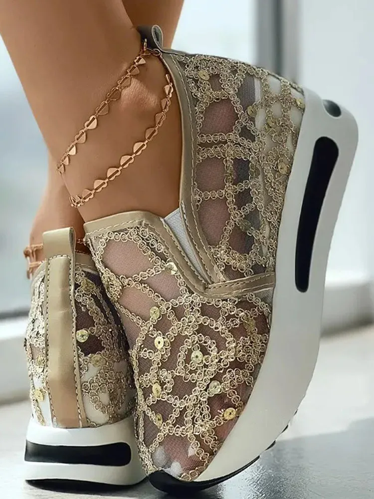 Platform Wedges women's Sneakers Embroidery Mesh Vulcanizes Shoes For Women Spring Summer Shoes Woman Free Shipping