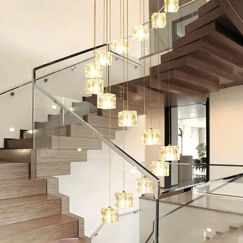 

LED Contemporary Nordic minimalist duplex villa loft spiral staircase hotel lobby lamp long chandelier