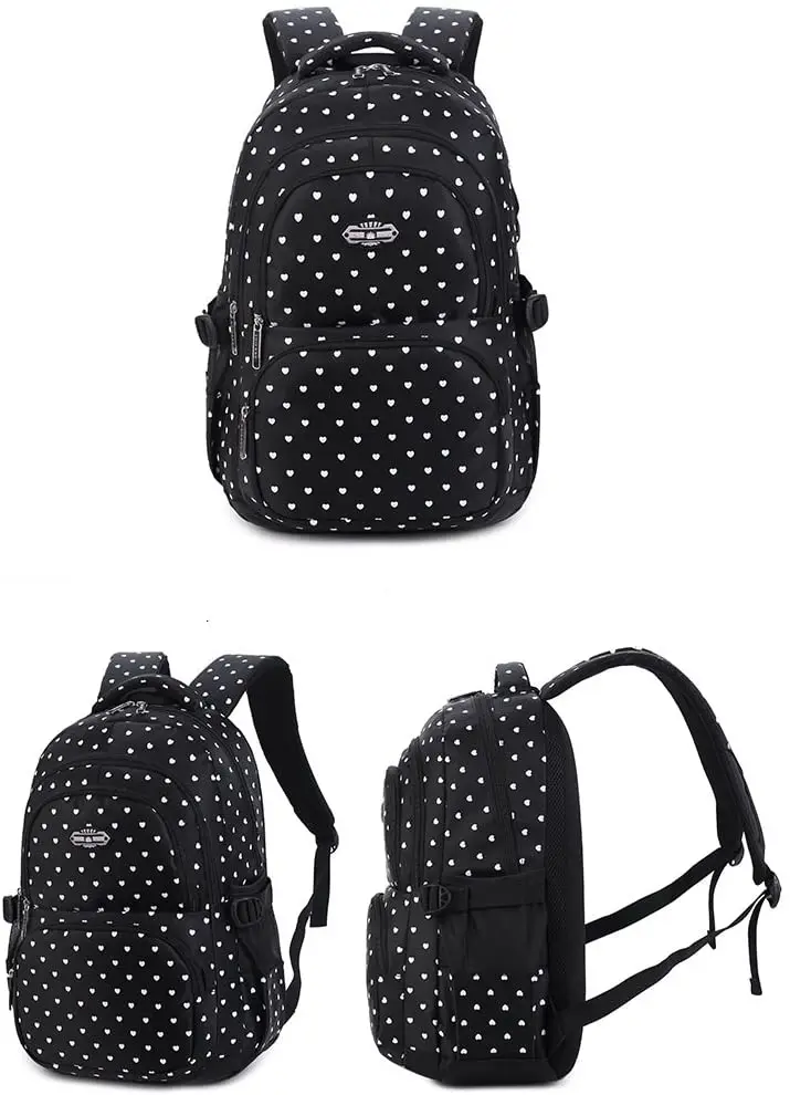 Candy Color Students Satchel Shoulder School Bag Lovely Heart Prints Large Capacity Backpack