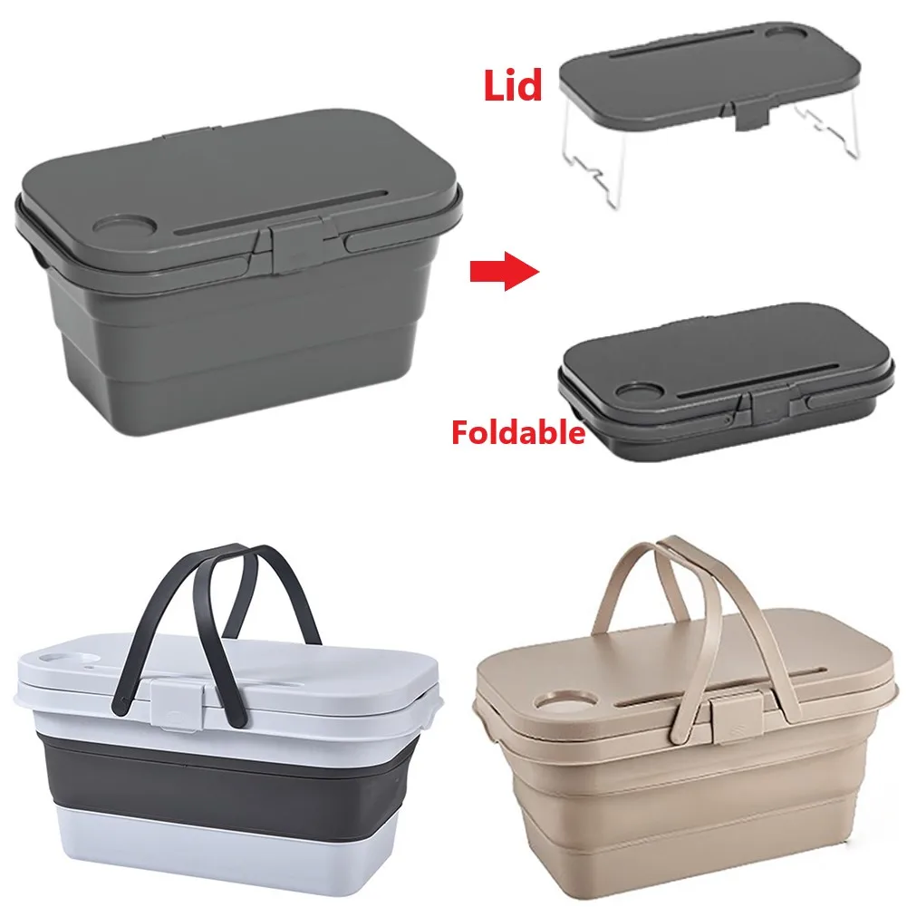 

3 in 1 Folding Picnic Camping Storage Box Insulated Cooler Bag Outdoor Food Fruit Water Container Portable Table Picnic Basket