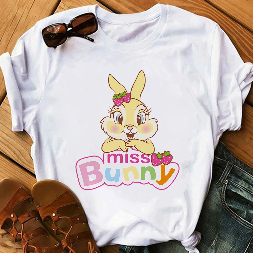 

Disney Summer T Shirt Women White Comfortable Sweet Pattern Bunny Miss Print T-shirt Disney Deer Bambi Tshirt Popular Female